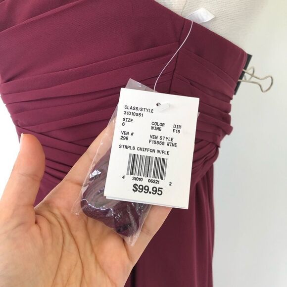 New David's Bridal Chiffon Dress Red Wine Style F15555 Bridesmaids Dress Maxi - Picture 7 of 13